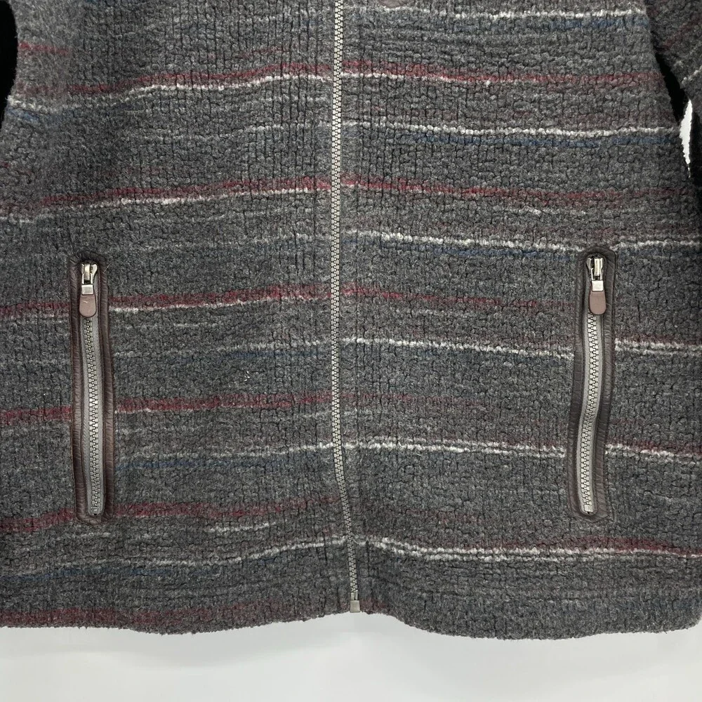 ORVIS Gray Red Stripe Full Zip Fleece Jacket Size M